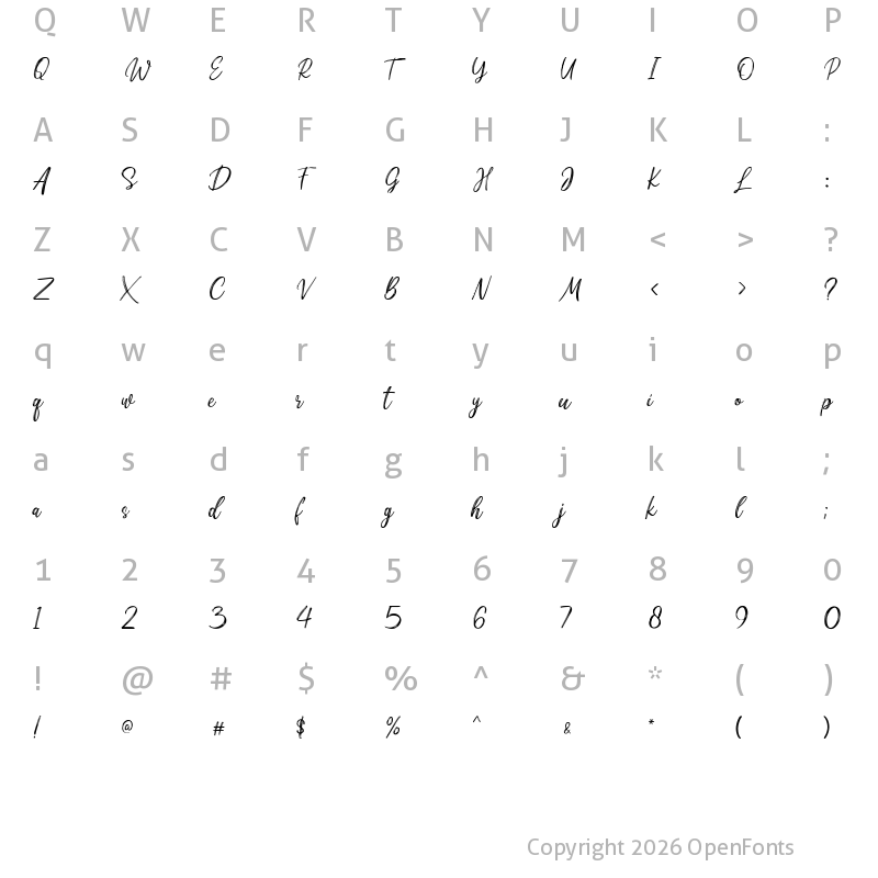 Character Map of Merry Delight Script
