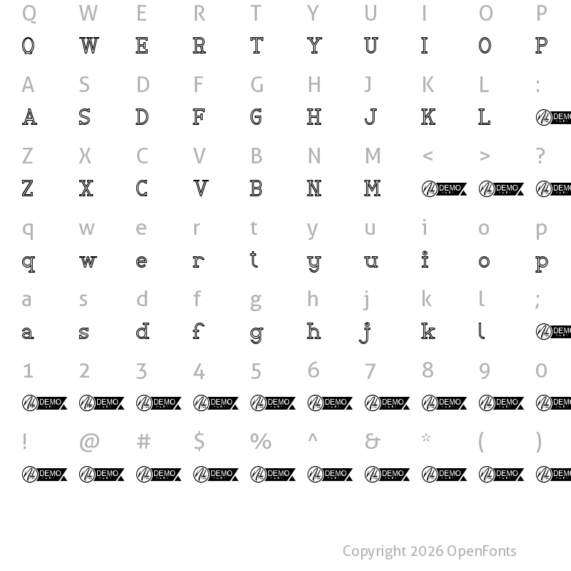 Character Map of Mertztown Demo Regular