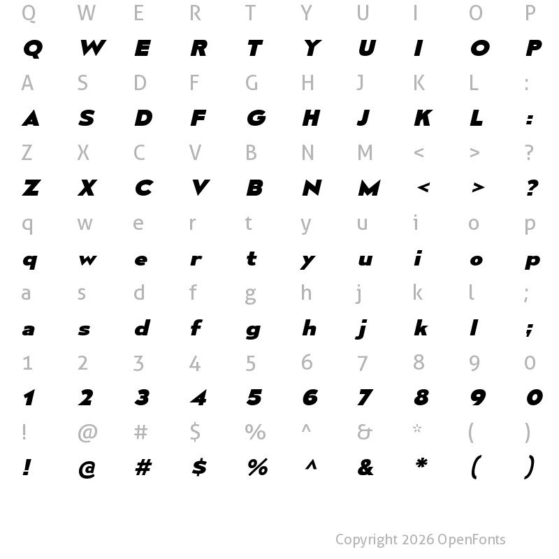 Character Map of Mesmerize Expanded ExtraBold Italic