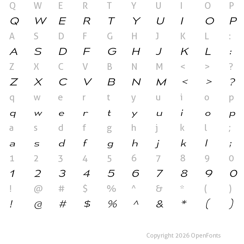 Character Map of Mesmerize Expanded Light Italic
