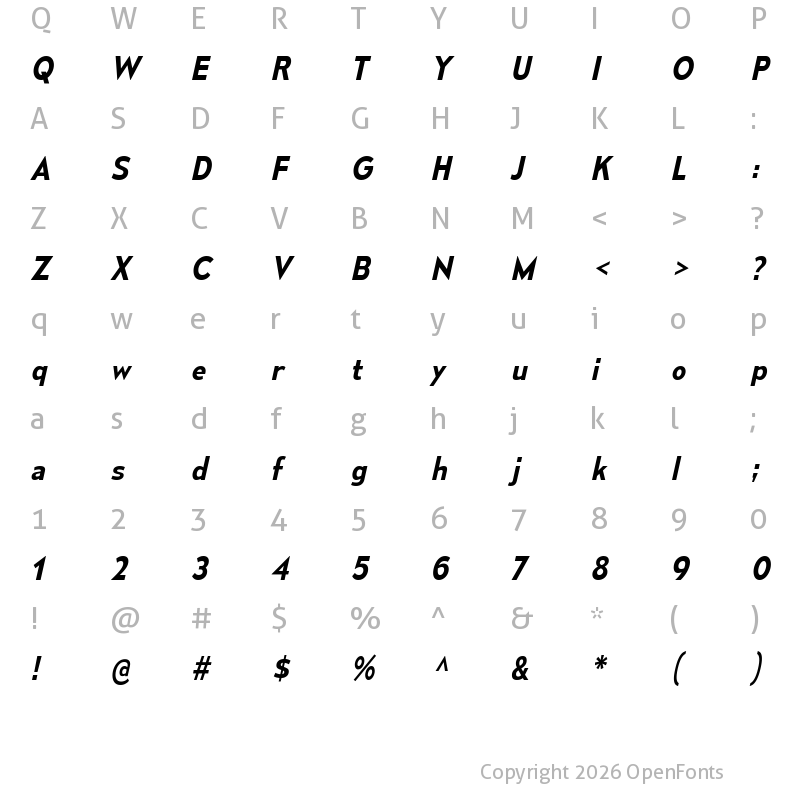 Character Map of Mesmerize SemiBold Italic