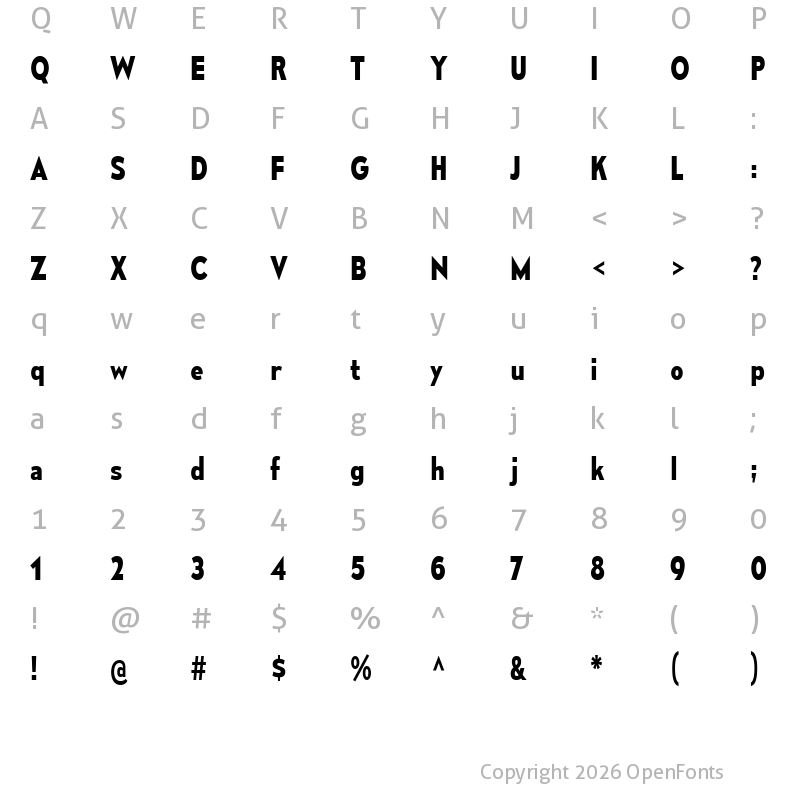 Character Map of Mesmerize SemiCondensed Bold