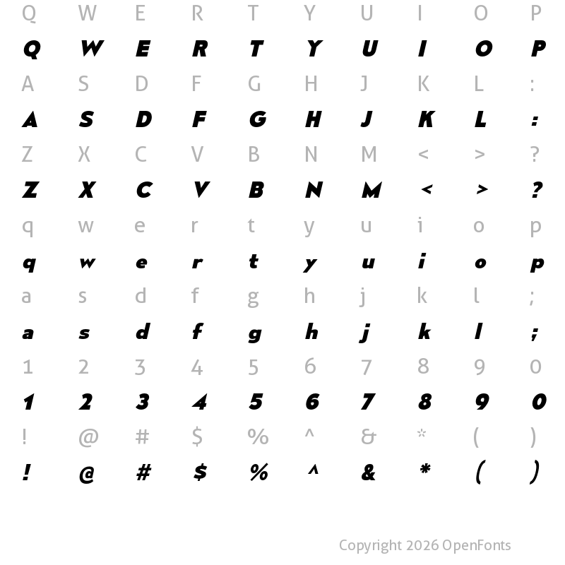 Character Map of Mesmerize SemiExpanded ExtraBold Italic