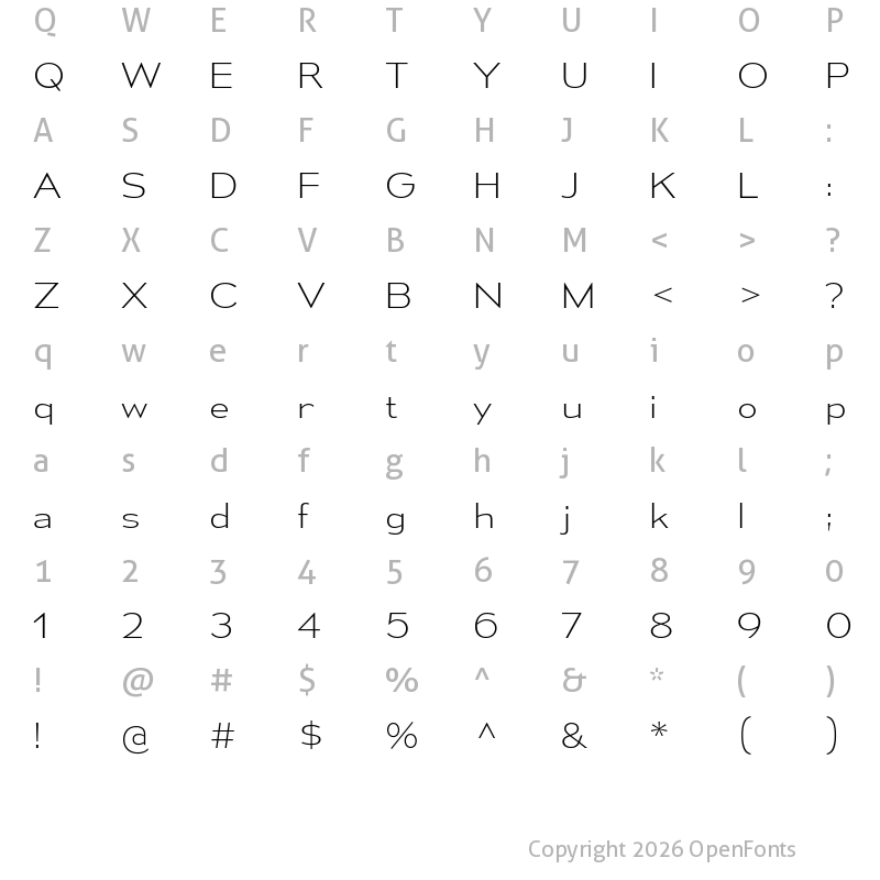 Character Map of Mesmerize SemiExpanded ExtraLight