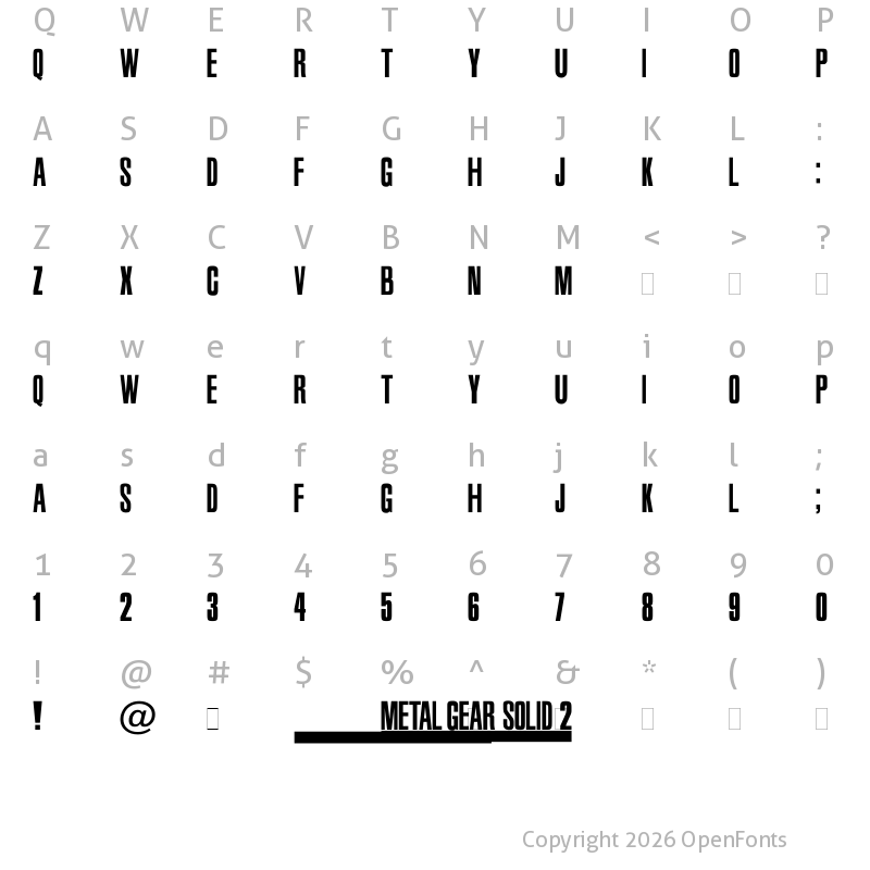 Character Map of Metal Gear Solid 2 Regular