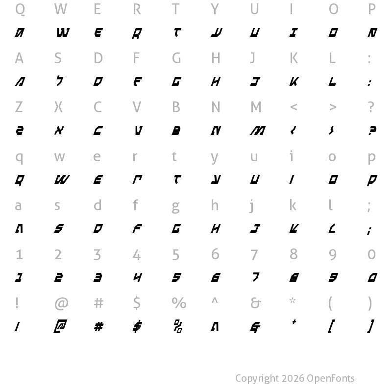 Character Map of Metal Storm Condensed Italic Condensed Italic