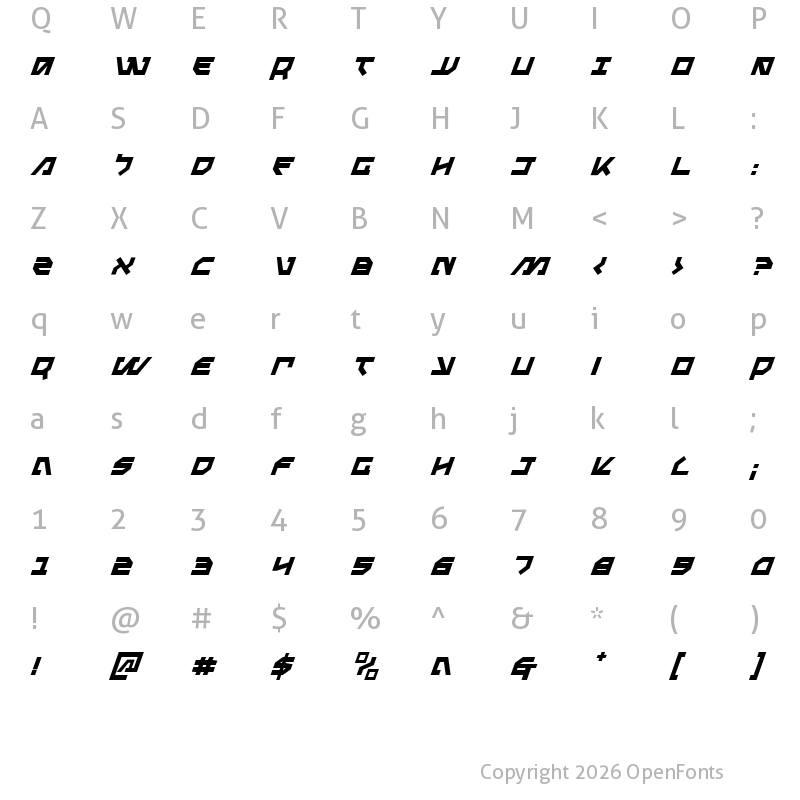 Character Map of Metal Storm Italic Italic