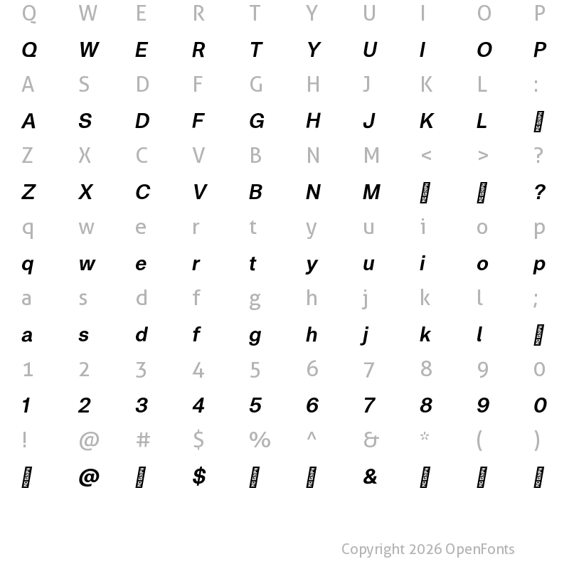 Character Map of Metrik Trial Bold Italic