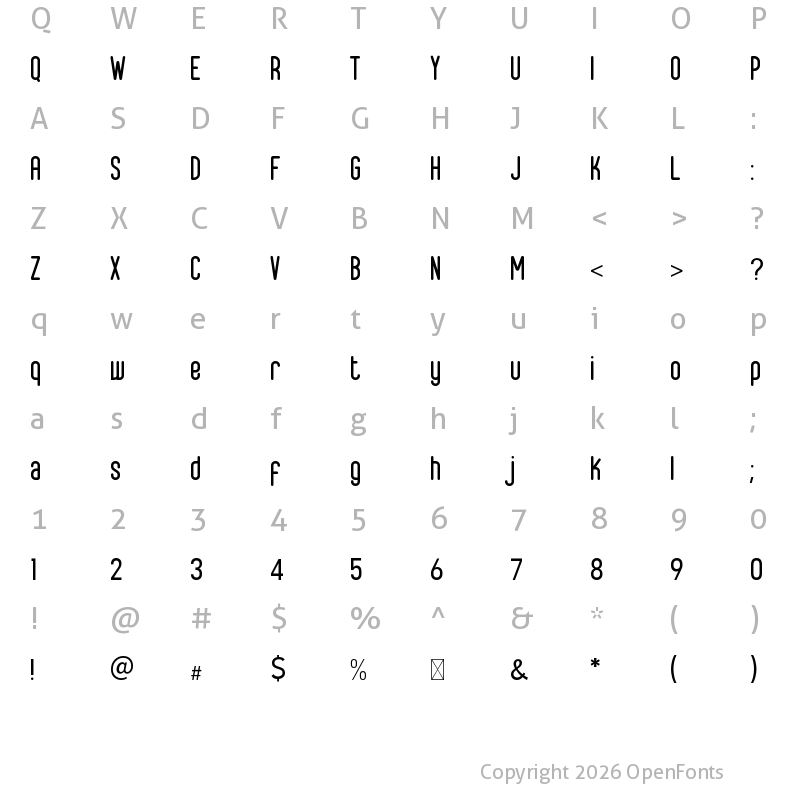Character Map of Metrofutura Regular