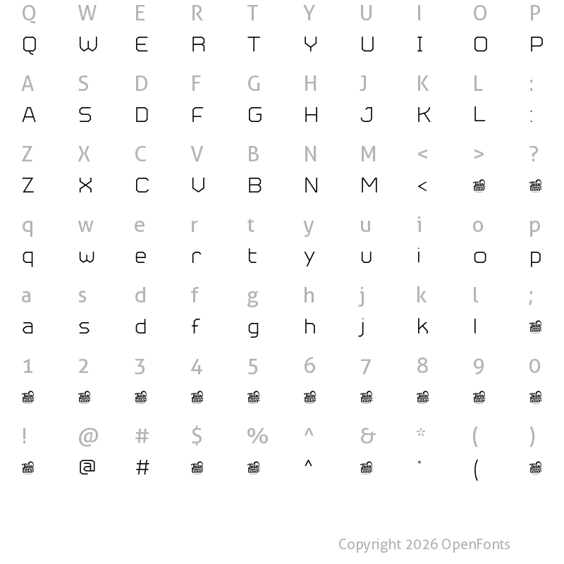 Character Map of Metuo Personal Use Thin