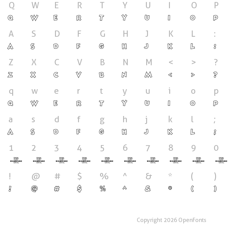 Character Map of Mickey Mouse Line PERSONAL USE Regular