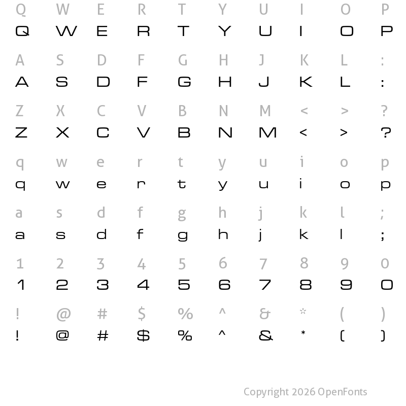 Character Map of Microgramma Extd D Medium