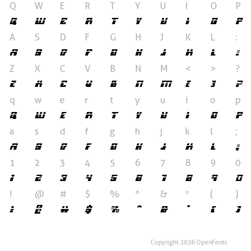 Character Map of Micronian Laser Italic Italic