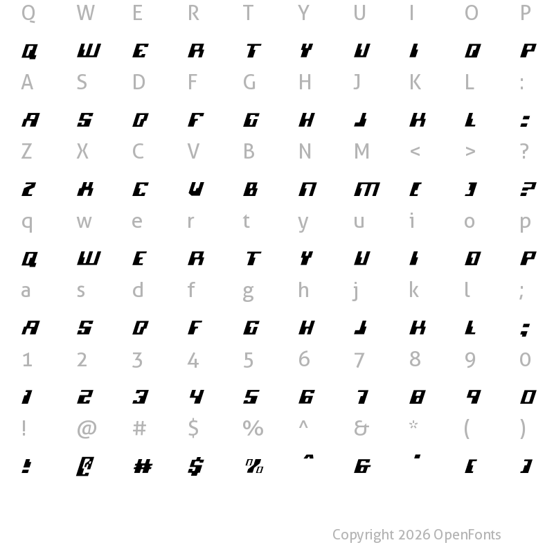 Character Map of Micronian Light Italic Light Italic