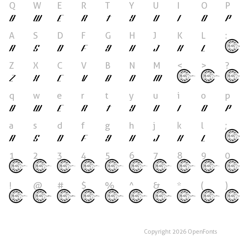 Character Map of Micronium Demo Italic