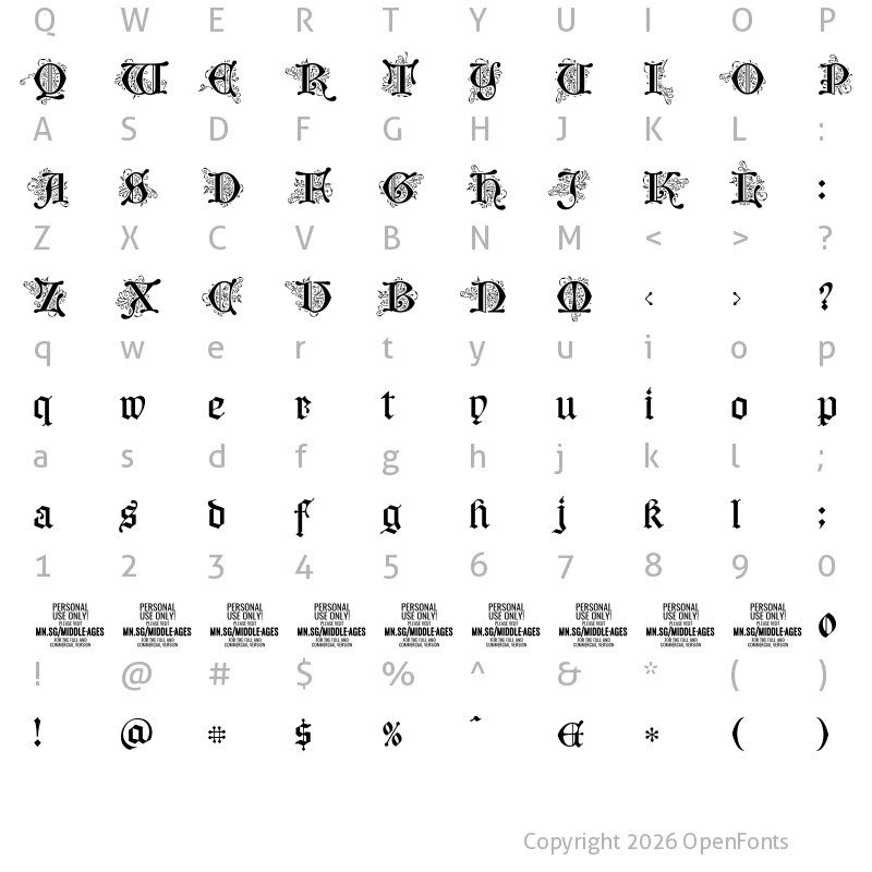 Character Map of Middle Ages Deco PERSONAL USE Regular