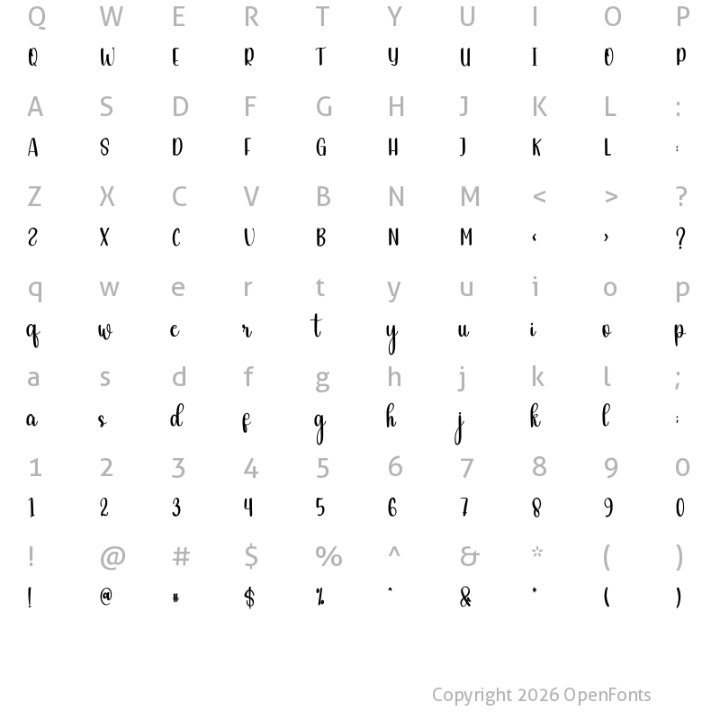 Character Map of Middlelove Regular