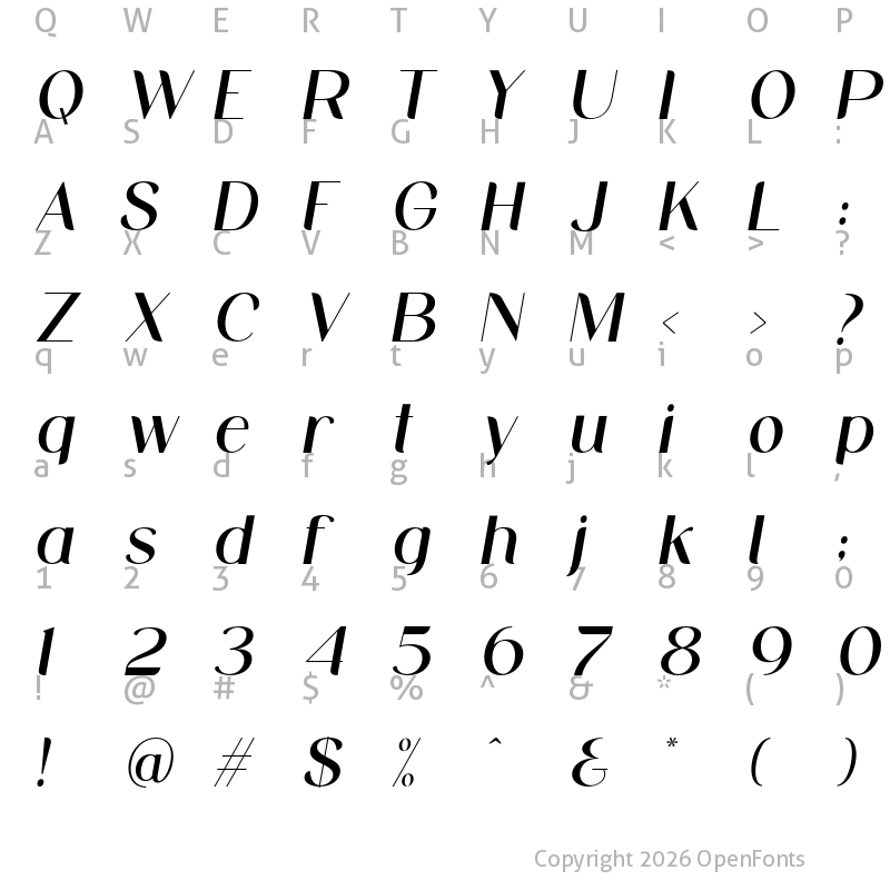Character Map of Midland Luxury Italic Bold