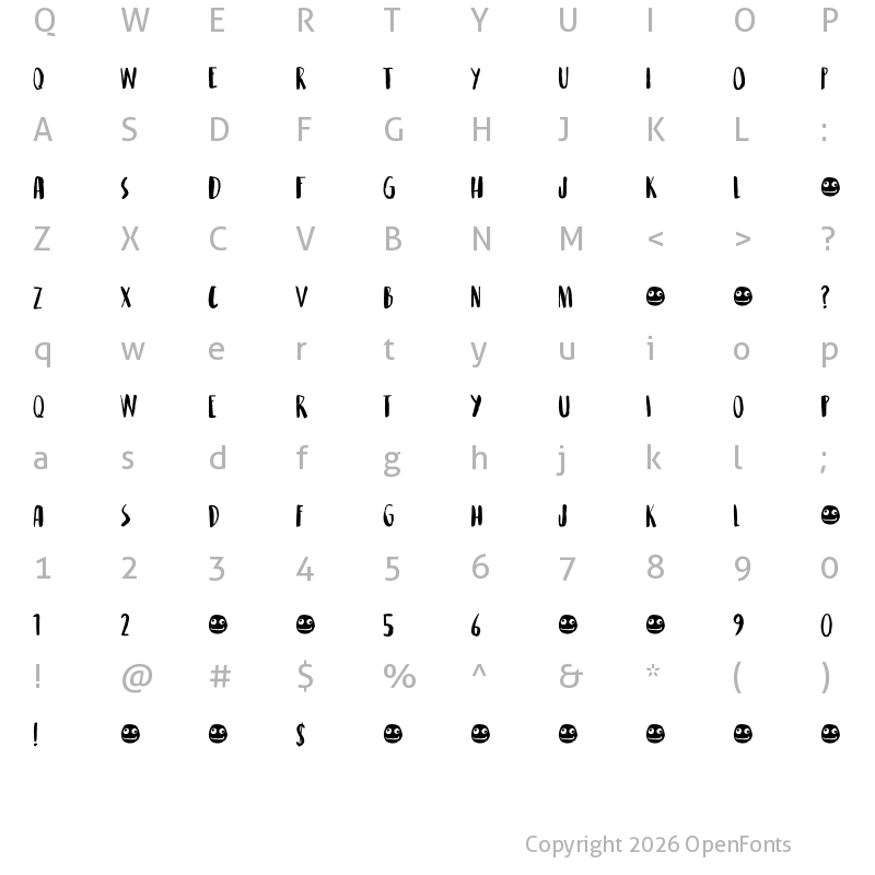 Character Map of Midnight Asylum DEMO Regular
