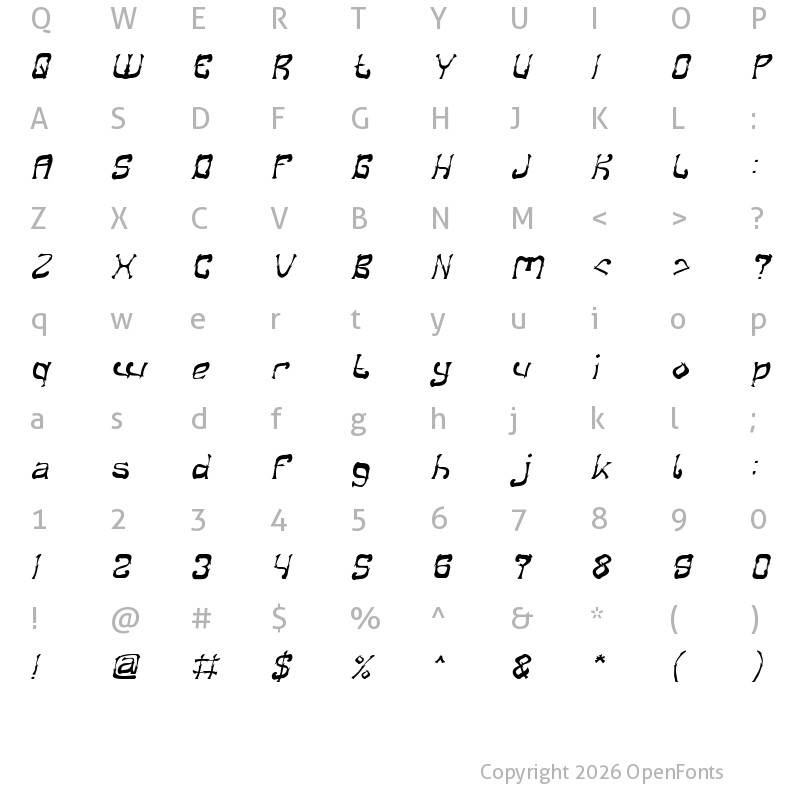 Character Map of Midnight Show Italic