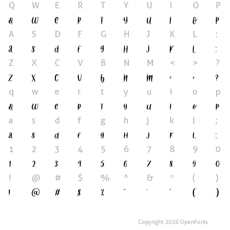 Character Map of Midnight Story Regular