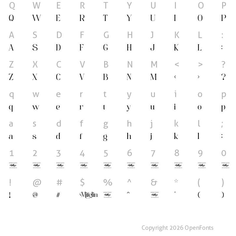 Character Map of Mifelin Regular