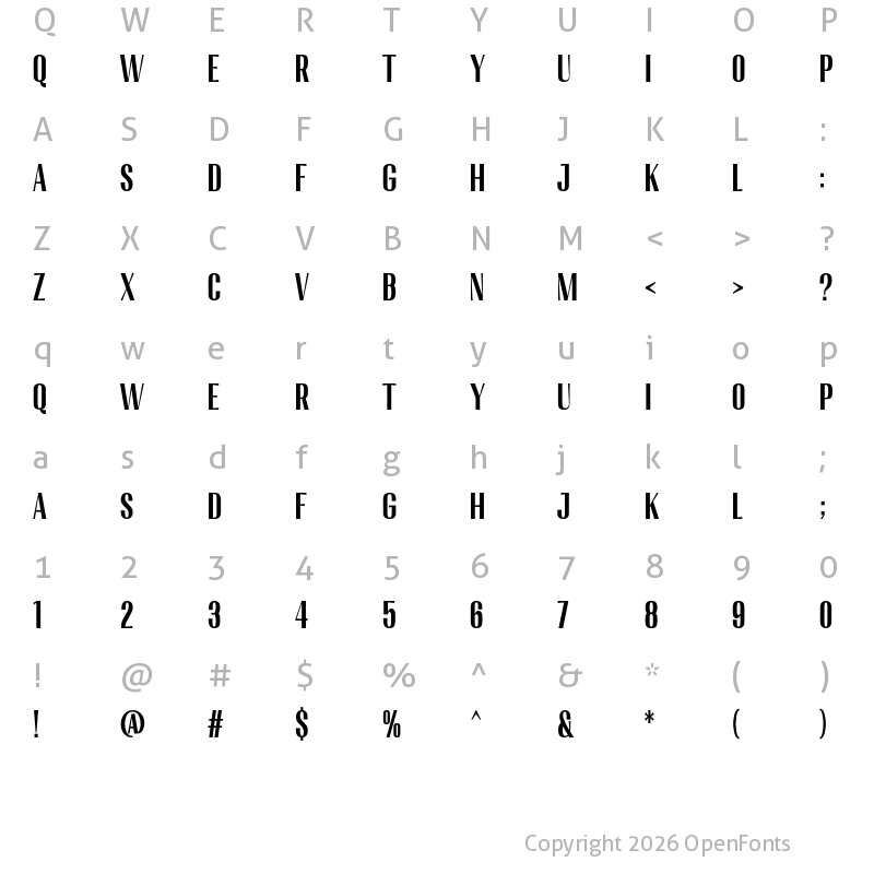 Character Map of Migha Bold Condensed CNTR