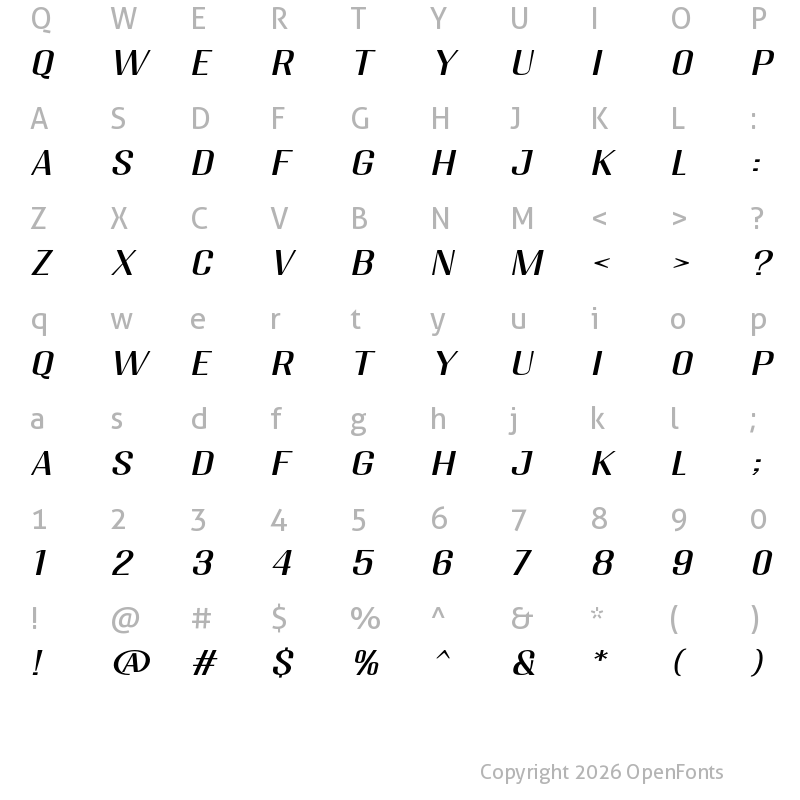Character Map of Migha Expanded CNTR Slant