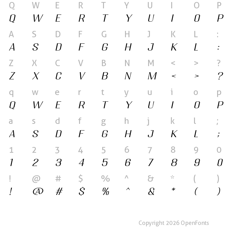 Character Map of Migha Light Expanded CNTR Slant