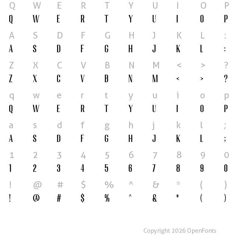 Character Map of Migha Medium Condensed CNTR