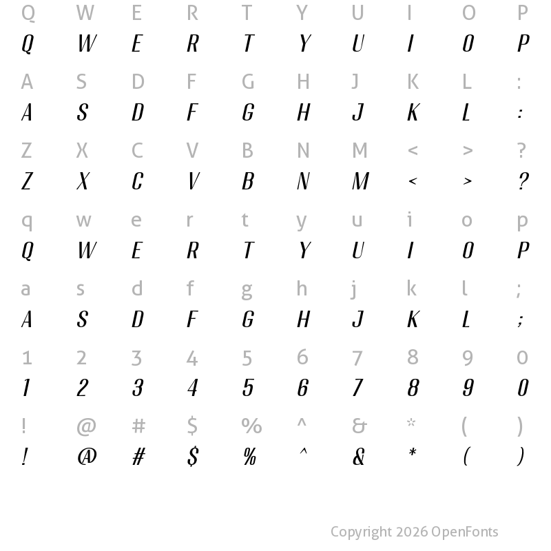 Character Map of Migha Slant CNTR