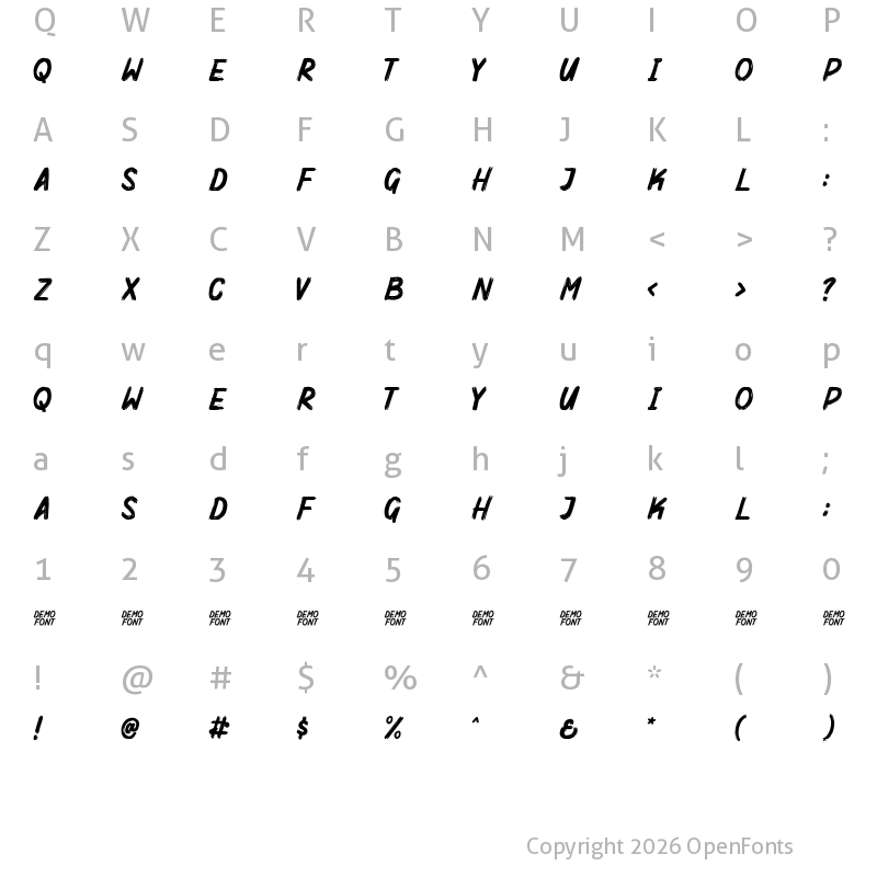 Character Map of Mighty Brush Regular