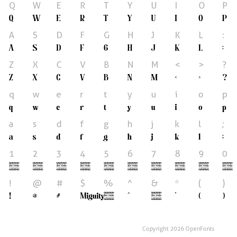 Character Map of Miguity Personal Use Regular