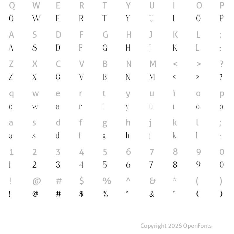 Character Map of Milenial Regular
