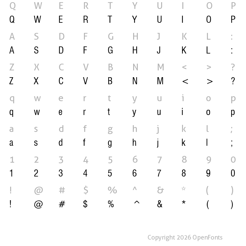 Character Map of Milford Condensed Regular