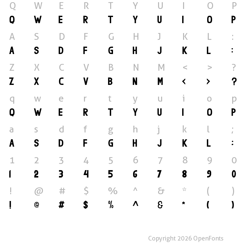 Character Map of milies Sans