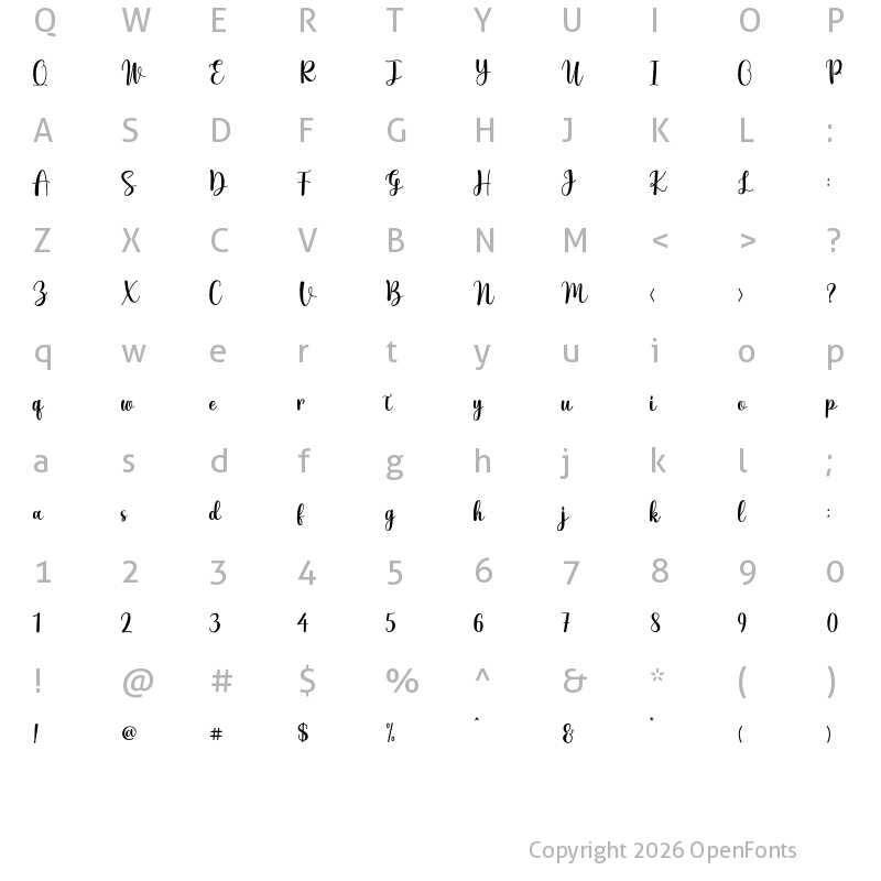 Character Map of Milksty Regular
