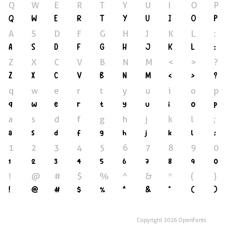 Character Map of Milky Mania Regular