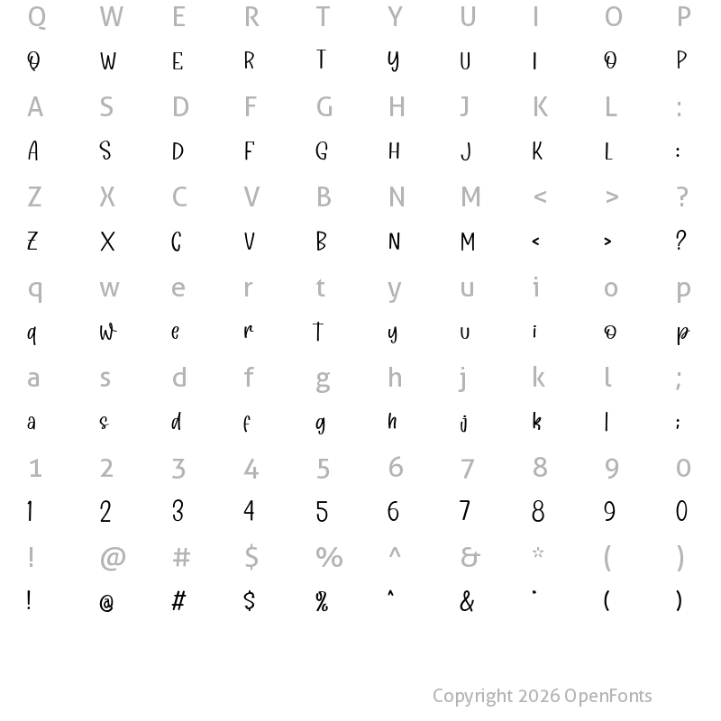 Character Map of Milky Shake Regular