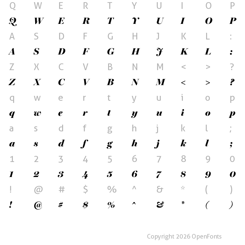 Character Map of Miller Banner Black Italic