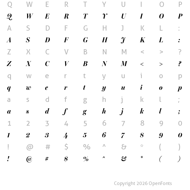 Character Map of Miller Banner Condensed Bold Italic