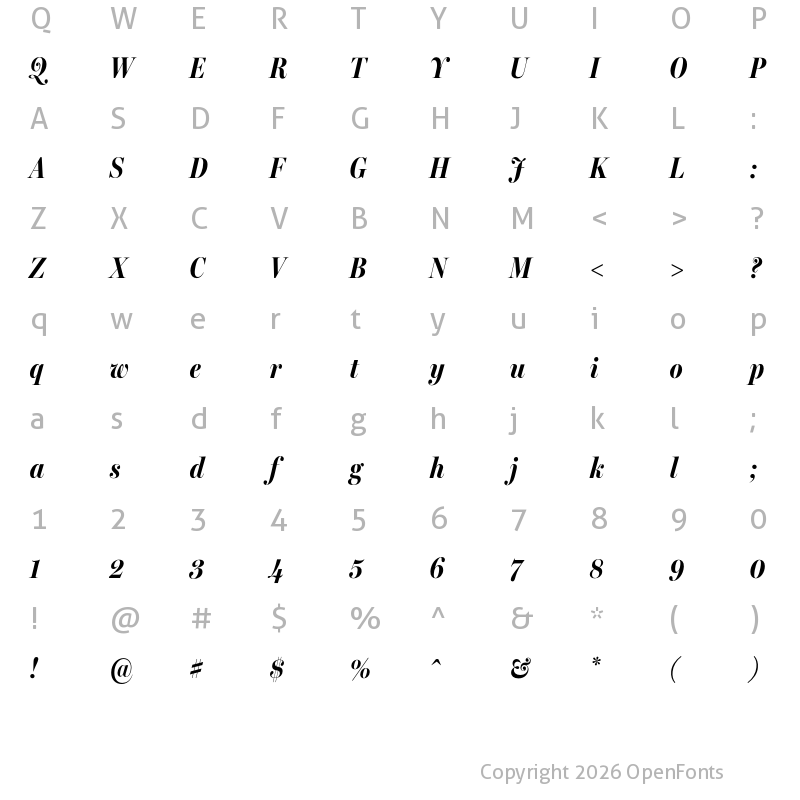 Character Map of Miller Banner Extra Condensed Bold Italic