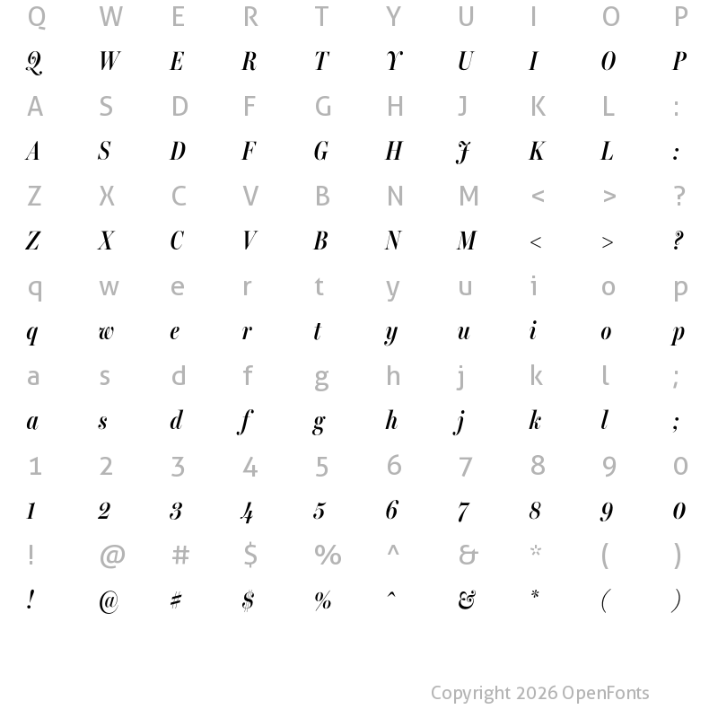 Character Map of Miller Banner Extra Condensed Semi Bold Italic