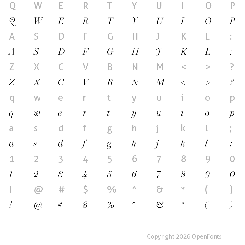 Character Map of Miller Banner Light Italic