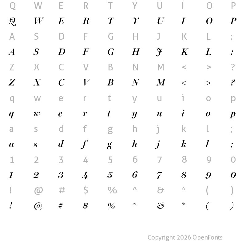 Character Map of Miller Banner Semi Bold Italic