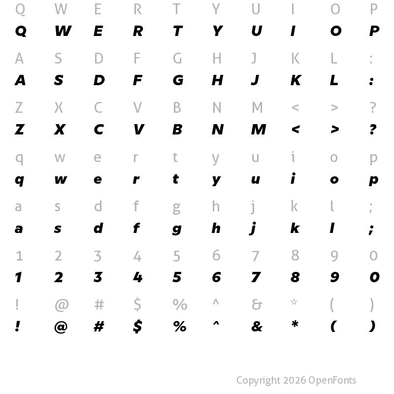 Character Map of Milliard ExtraBold Italic