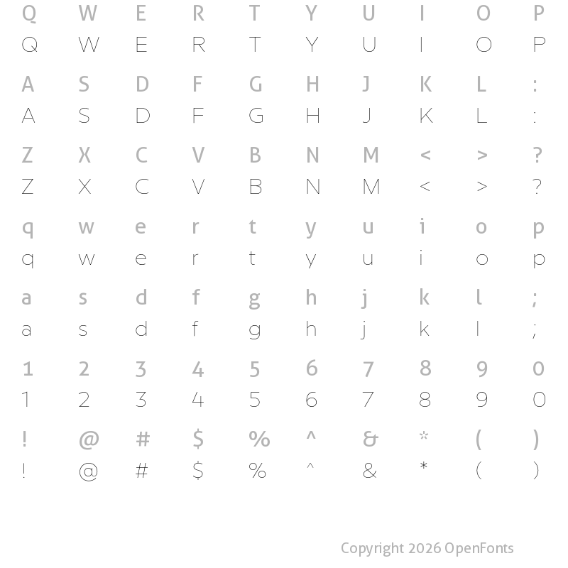 Character Map of Milliard Hairline