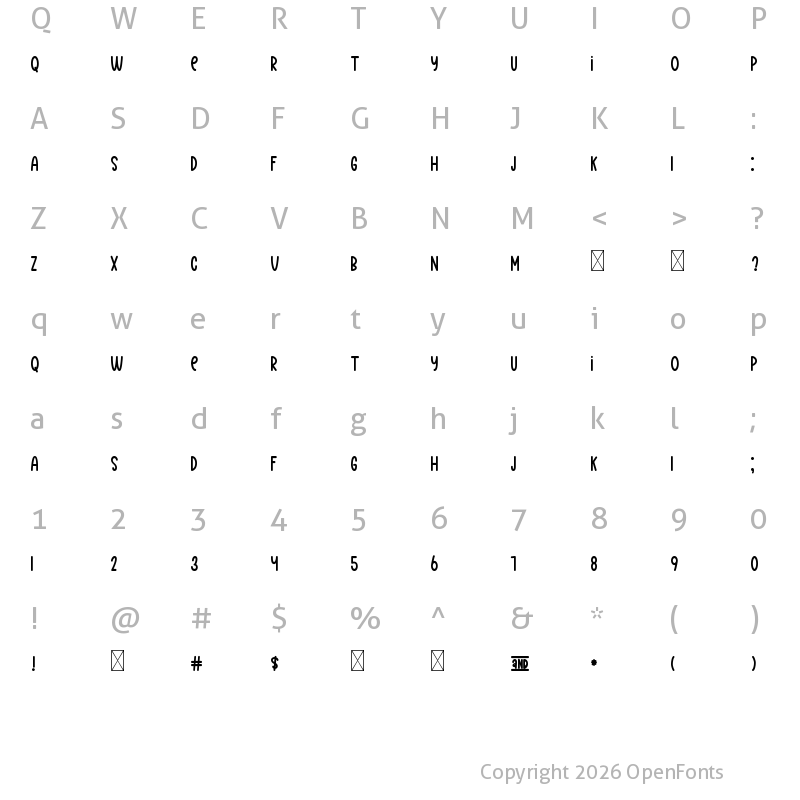 Character Map of Millie Sans Regular