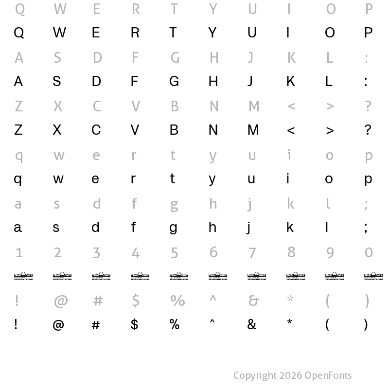 Character Map of Milligram Macro Trial Regular