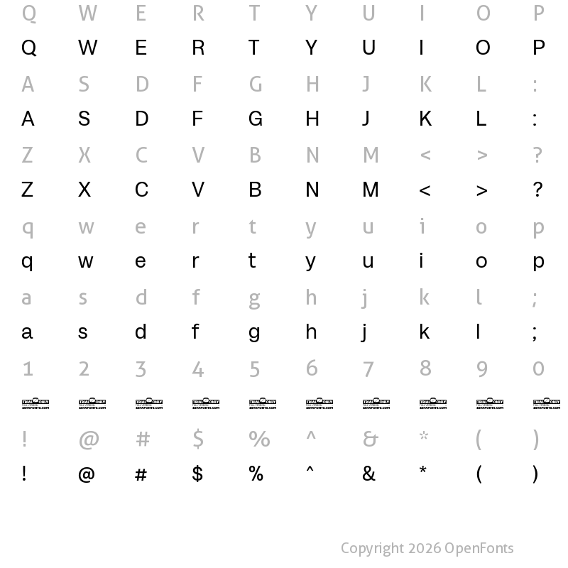Character Map of Milligram Trial Regular